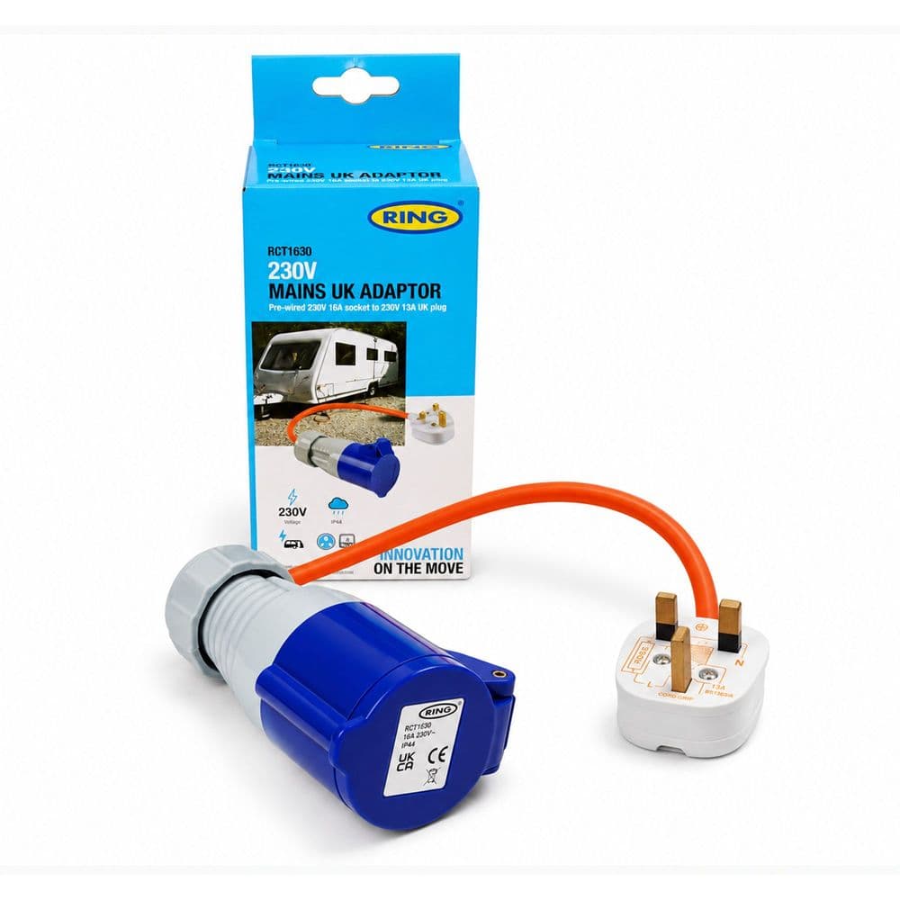 Caravan Mains Adaptor 13A to 16A 240V UK Plug with Extension Lead