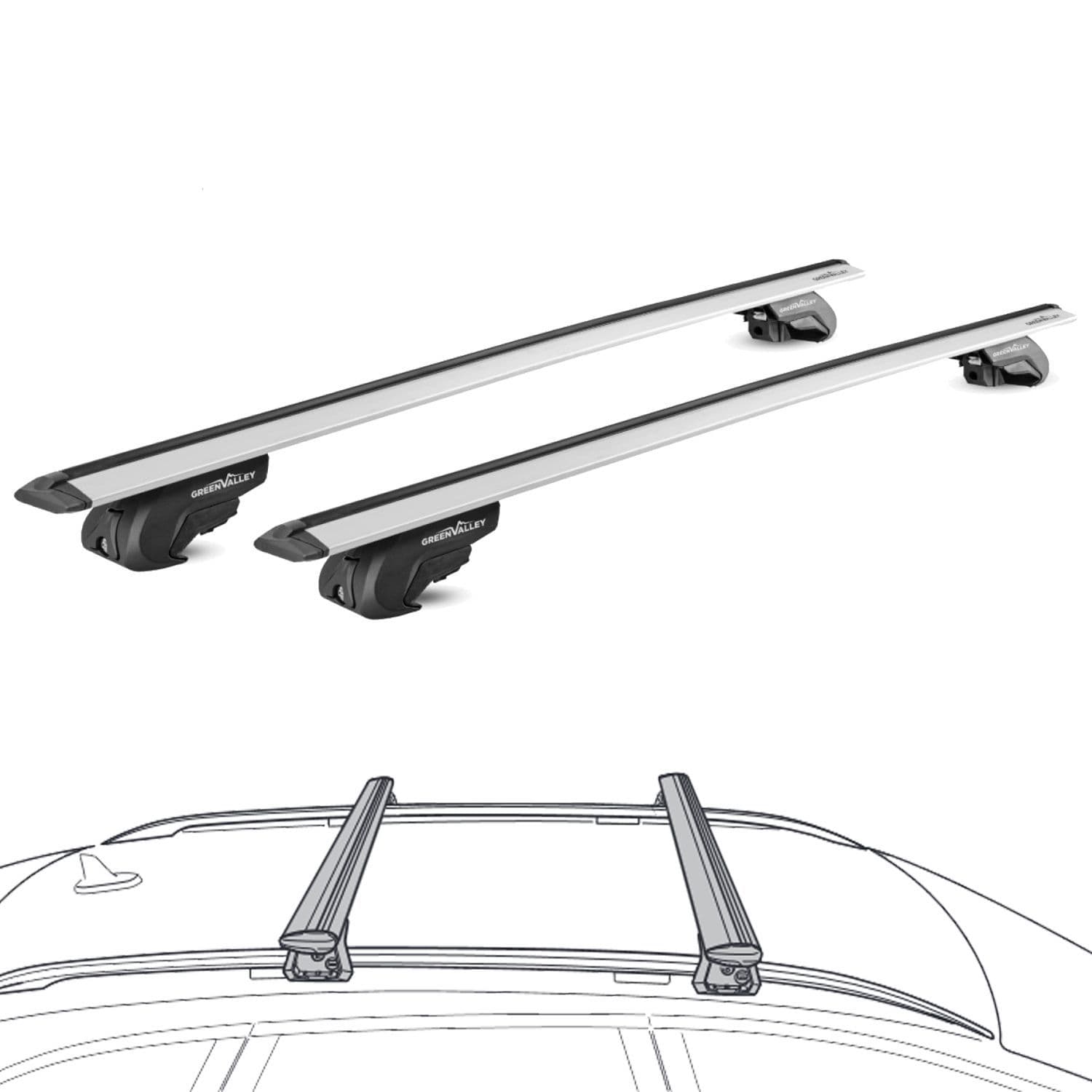 Green Valley Aerodynamic Roof Rack Wing Bars Silver VW Taigo 2022 onwards