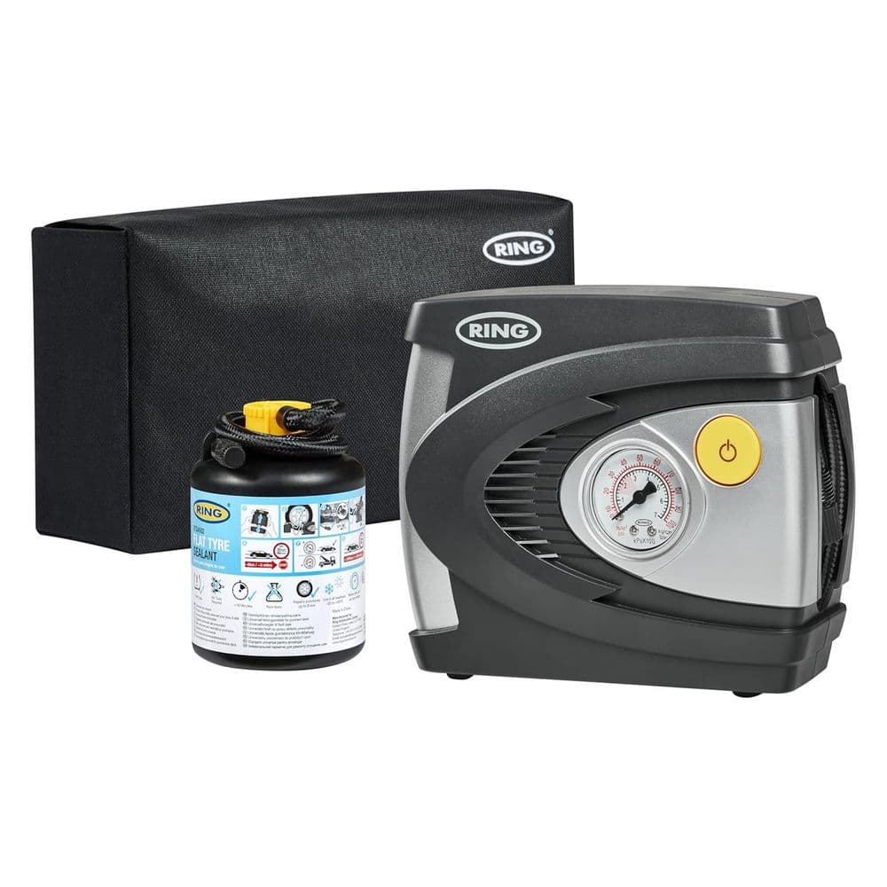 Ring Automotive Flat Tyre Repair Kit Air Compressor & Sealant