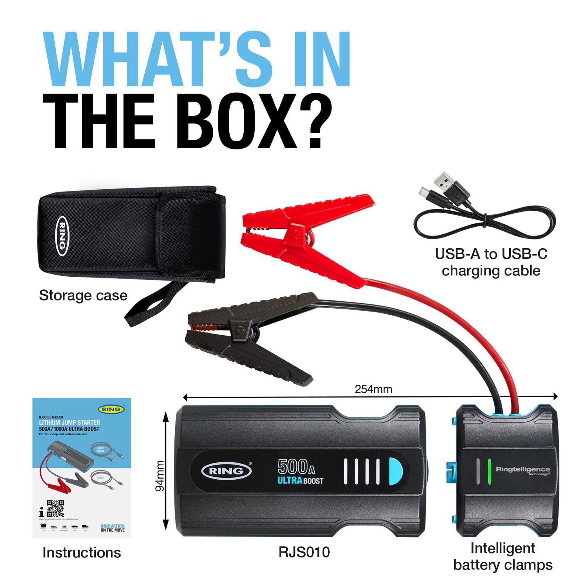 Ring Ultra Boost 500A 12V Lithium Jump Starter | Compact Car Battery ...