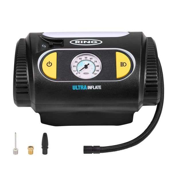 Ring Ultra Inflate 10 Tyre Inflator 12V with Analogue Gauge & Accessories
