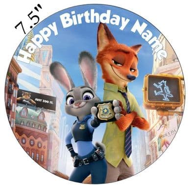 (Disney) Zootopia Judy Hopps And Nick Wilde Edible - Pre Cut Personalised Icing Topper