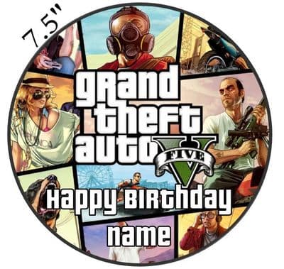 (Rockstar Games) Grand Theft Auto V (GTA5) - Pre Cut Personalised Icing Topper