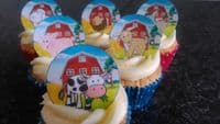 24 Farm Yard Animals CupCake Disc Toppers Edible Wafer Paper or Icing Sheet