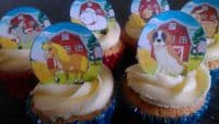 24 Farm Yard Animals CupCake Disc Toppers Edible Wafer Paper or Icing Sheet