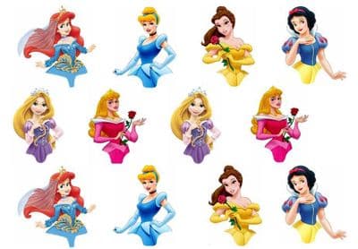 24 Half Body Princess Theme Party Edible Wafer Cup Cake Toppers