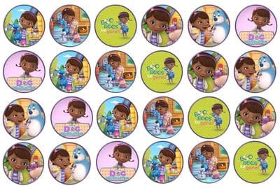 48 Doc McStuffins Edible Rice Paper Toppers 3cm x 3cm
