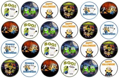 48 Minions Halloween Edible Rice Paper Toppers 3cm x 3cm
