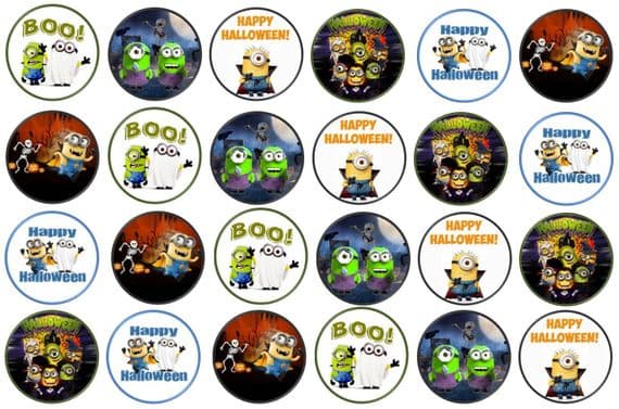 48 Minions Halloween Edible Rice Paper Toppers 3cm x 3cm