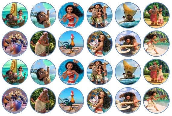 48 Moana Edible Rice Paper Toppers 3cm x 3cm