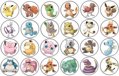 48 Pokemon Animals Edible Rice Paper Toppers 3cm x 3cm