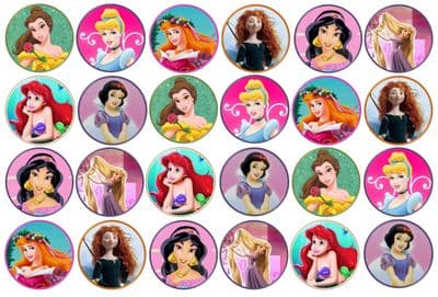 48 Princess (Disney) Edible Rice Paper Toppers 3cm x 3cm