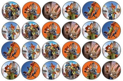 48 Zootopia / Zootropolis Edible Rice Paper Toppers 3cm x 3cm