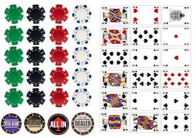 Casino Vegas Poker Table Cards and Chips Edible Icing Decoration Free P+P