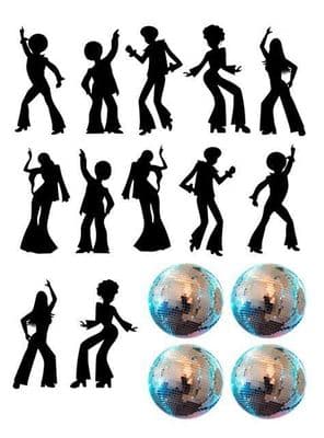 Disco Dance Silhouette and Disco Balls Edible Icing Decor for Cakes