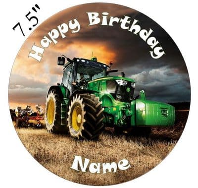 Green Tractor Edible - Pre Cut Personalised Icing Topper