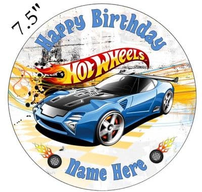 Hot Wheels (Blue Car) Edible - Pre Cut Personalised Icing Topper