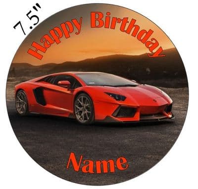 Lamborghini SunSet Red Aventador Edible - Pre Cut Personalised Icing Topper