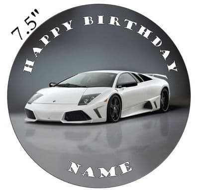 Lamborghini White Murcielago Edible - Pre Cut Personalised Icing Topper