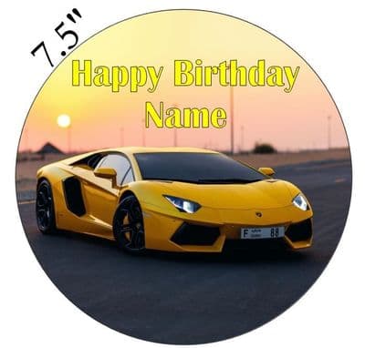 Lamborghini Yellow Aventador Edible - Pre Cut Personalised Icing Topper