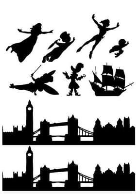 Peter Pan, Wendy, London Skyline Silhouette Edible Icing Decor
