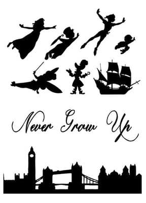 Peter Pan, Wendy, Never Grow Up London Skyline Silhouette Edible Icing Decor 2