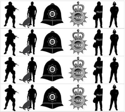 Police Silhouette  (4 x 19 cm Strips) Edible Icing Ribbon Cake Decoration