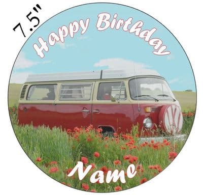 Volkswagen Campervan (Retro) Edible - Pre Cut Personalised Icing Topper