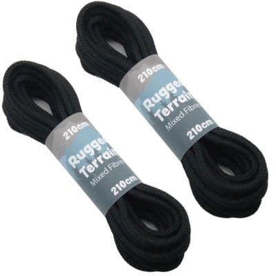 Shoe Boot Laces 2 Pairs Black Round 10+ Eyelets Boots  210cm Long