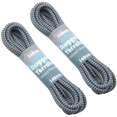 Shoe / Boot Laces 2 Pairs Round Grey Black 6 - 10 Eyelet Rows Two Pairs 140 cm Long Boot Laces