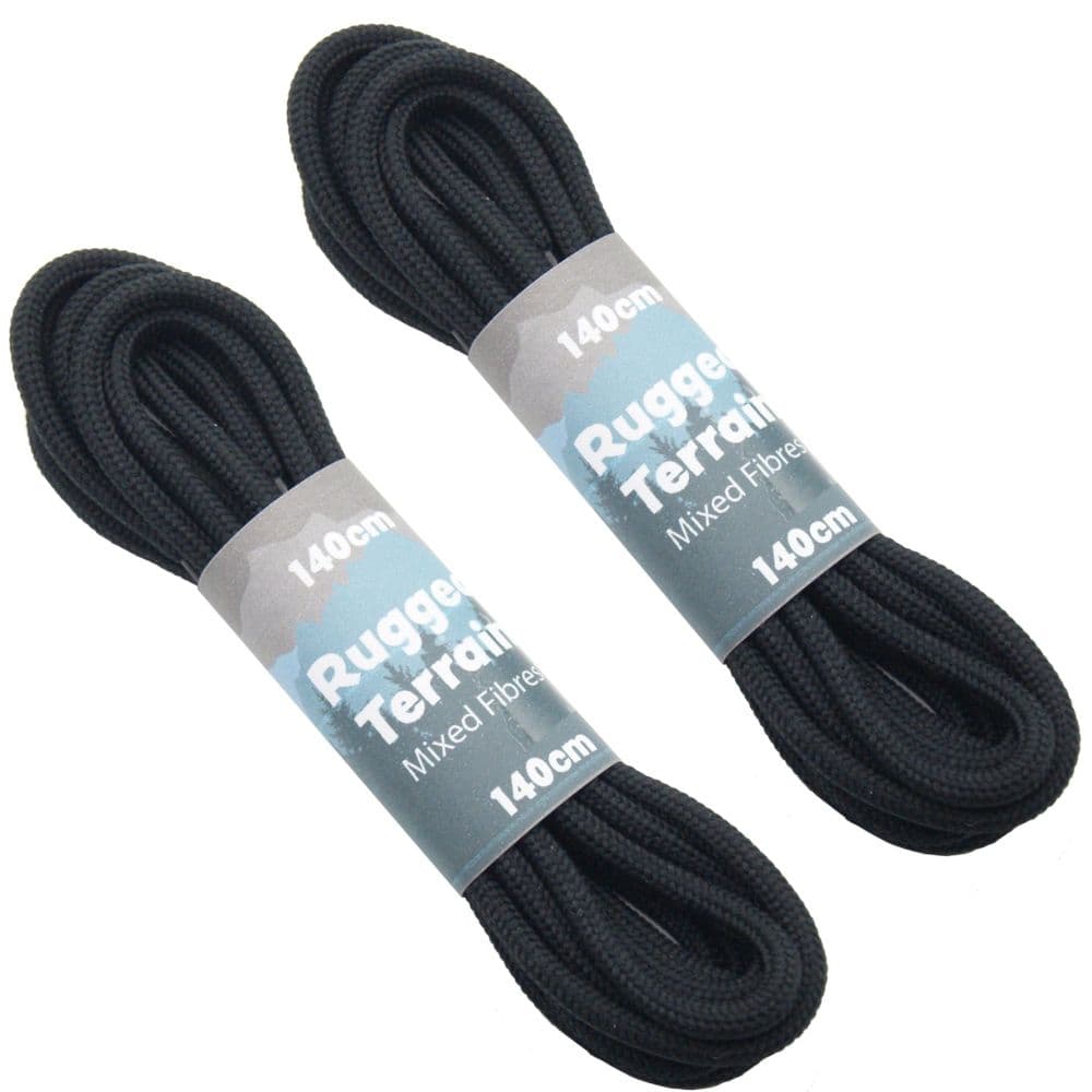 Shoe / Boot Laces Black Round For 6 10 Eyelets 140cm
