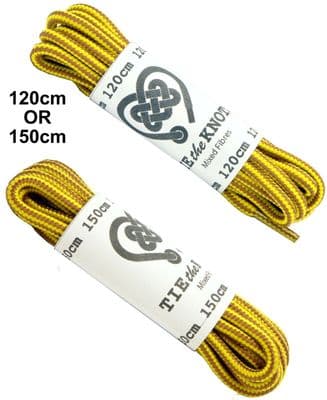 Shoe / Boot laces Pair Round Yellow Gold Brown 6 - 12 Eyelets Doc Martens CAT Timberland 120cm 150cm