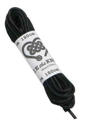 Shoe Laces Black Round Pair For 10 Plus Eyelets 3mm Waxed Cotton 180cm