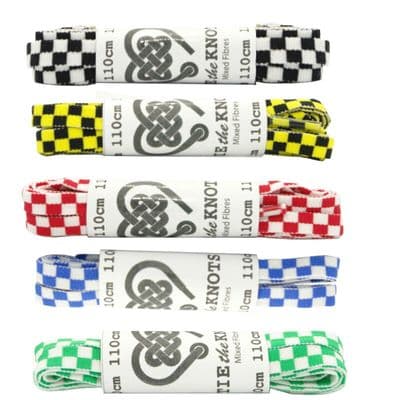 Shoe Laces Chequered Flat Pair For 4 - 8 Eyelets 110cm Long Various Colours