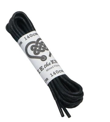 Shoe Laces Pair Black Round  6 - 10 Eyelets 3mm Waxed Cotton 140cm