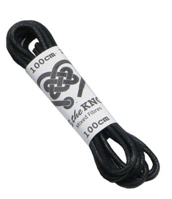 Shoe Laces Pair Black Round 6 - 8 Eyelets 3mm Waxed Cotton 100cm