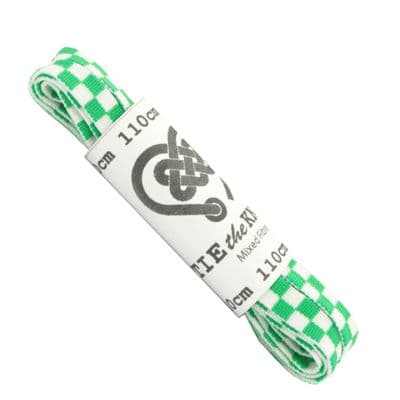 Shoe Laces  Pair Chequered Green and White Flat  4 - 8 Eyelets 110cm Long