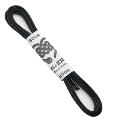 Shoe Laces Pair Fine Round Black 4 - 6 Eyelet Waxed Cotton 80cm For Formal Shoes