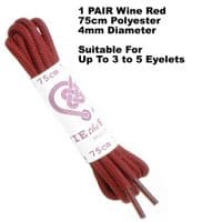 Shoe Laces Pair Round Red Wine 3 - 5 Eyelet Rows 75cm
