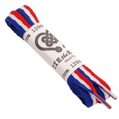 Shoe Laces Red and White Striped Fat 5 - 8  Eyelets 120cm Long 10mm Wide