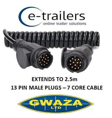 13 PIN  7 CORE CABLE TRAILER Curly 'SUZIE' Extension Lead to 3m WITH 2 Male Plugs - SAME AS MP5894