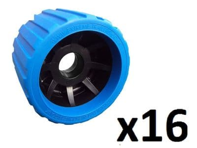 16 x EXTREME BOAT TRAILER WOBBLE ROLLER -NON MARKING BLUE / BLACK 26mm BORE