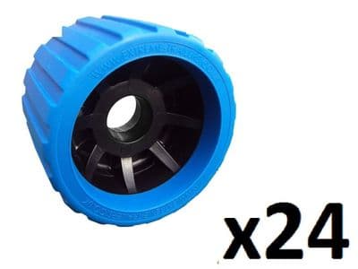24 x EXTREME BOAT TRAILER WOBBLE ROLLER -NON MARKING BLUE / BLACK 26mm BORE