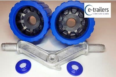 BOAT TRAILER ALLOY WING BRACKET WITH NON MARKING BLUE BLACK WOBBLE ROLLERS