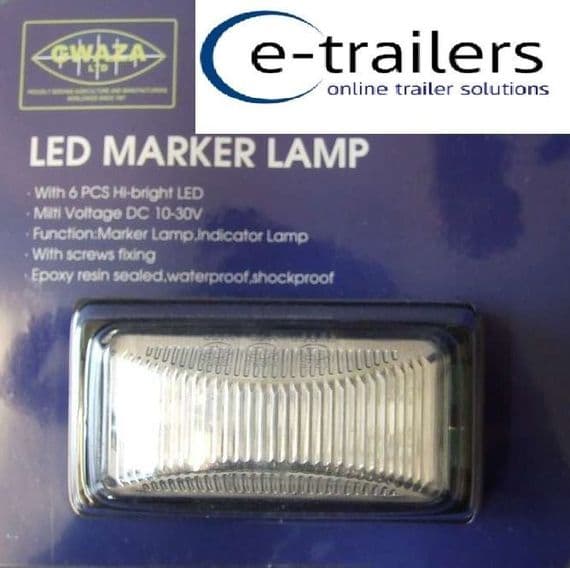 TRAILER FRONT LED CLEAR MARKER / INDICATOR LIGHT LAMP 10-30v - 74x38x30mm SUPERB GWAZA 15035