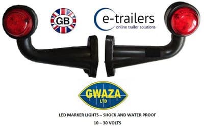 LED RED / WHITE LENS STALK TRAILER LORRY MARKER LAMPS - SHOCK & WATER PROOF