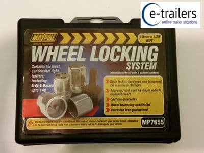 Maypole MP7655 Locking Wheel Nuts - Continental Erde Daxara trailers to 148 - M10 1.25 pitch