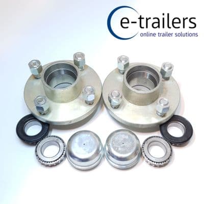 PAIR TRAILER WHEEL HUB SET 100mm PCD - WITH BEARINGS & METAL DUST CAPS