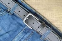 35mm Edge Stitched Real Full Grain Leather Belt - Black