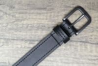 35mm Edge Stitched Real Full Grain Leather Belt - Black